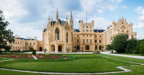 Lednice Castle at Sunset, Front View Stock Photos