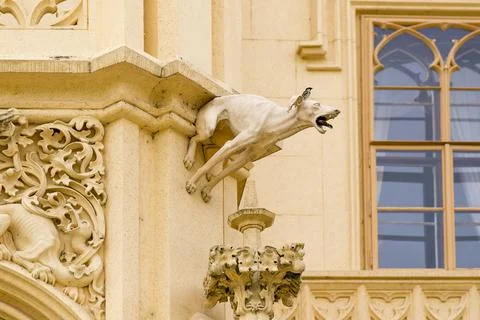 Lednice Czech Rep May 28th 2016. Detail of a dog gargoyle on a Lednice castle Stock Photos