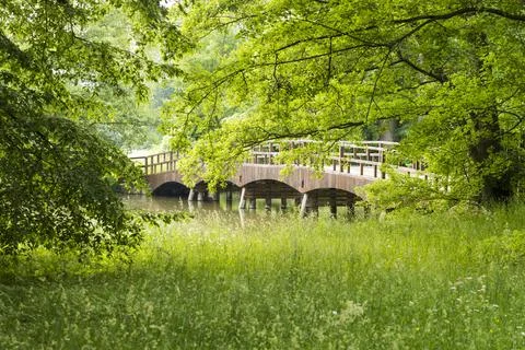 Lednice Czech Rep May 28th 2016. Wooden bridge in Lednice area Stock Photos