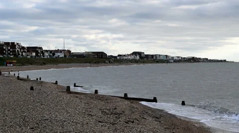 Lee-on-the-Solent beach view towards the town. Groynes are visible on the beach Stock Footage 45592743