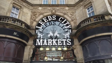 Leeds: 2nd Jun 2024: Leeds Kirkgate Market exterior building on Sunny Day Stock Footage 283260980