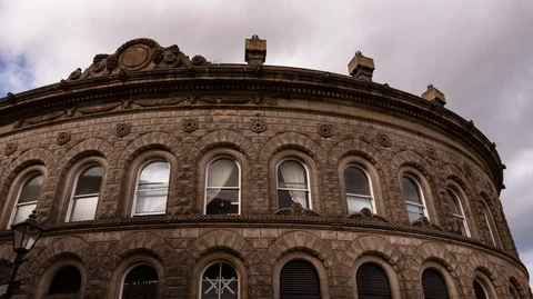 Leeds Corn Exchange With Clouds At Midday, Shot Pans 4K Stock Footage 99730506