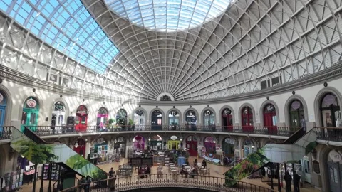 Leeds Corn Exchange - Interior View of Victorian Trading Hall and Dome. Stock Footage 338218393