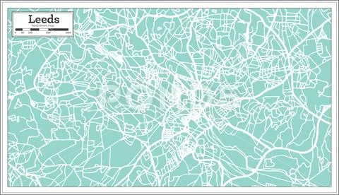 Leeds England City Map in Retro Style. Outline Map. Stock Illustration
