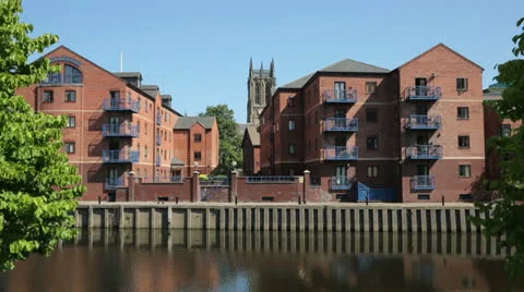 Leeds housing development at langtons wharf, river aire Stock Footage 26640102