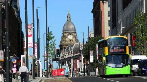 Leeds town hall and redeveloped headrow leeds city centre uk Stock Footage 157583495