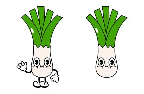 Leek character. Vector hand drawn traditional cartoon vintage, retro, kawai.. Stock Illustration