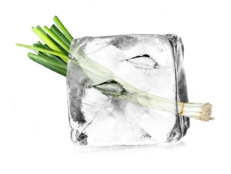 Leek in ice cube Stock Photos