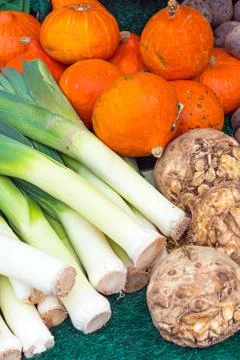 Leek, pumpkin and celery Stock Photos