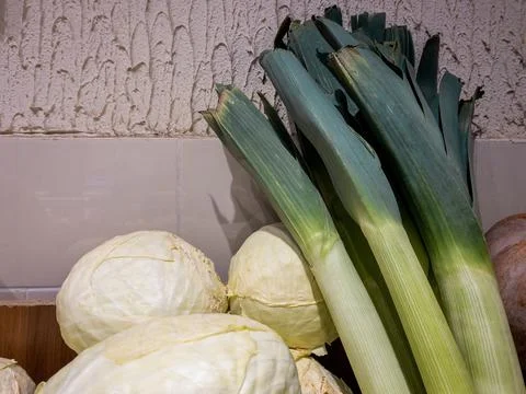 Leeks, cabbage and pumpkin Stock Photos