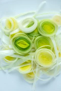 Leeks sliced in thin rings Stock Photos