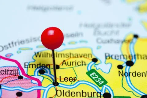 Leer pinned on a map of Germany Stock Photos