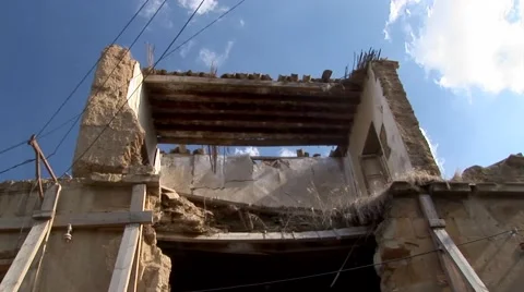 Lefkosia, Cyprus - Green Line Buffer Zone - tilt up ruined building Stock Footage 61416786