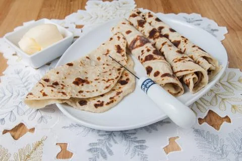 Lefse served on a plate Stock Photos