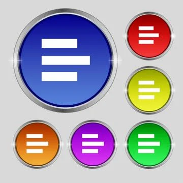 Left-aligned icon sign. Round symbol on bright colourful buttons. Vector Stock Illustration