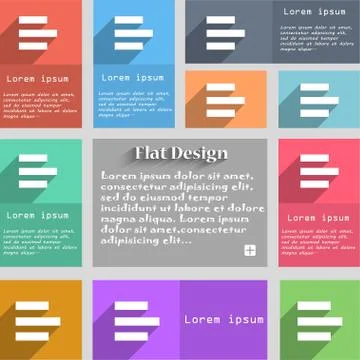 Left-aligned icon sign. Set of multicolored buttons. Metro style with space f Illustrazione stock