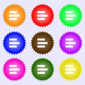 Left-aligned icon sign. A set of nine different colored labels. Vector Stock Illustration