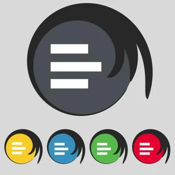 Left-aligned icon sign. Symbol on five colored buttons. Vector Stock Illustration