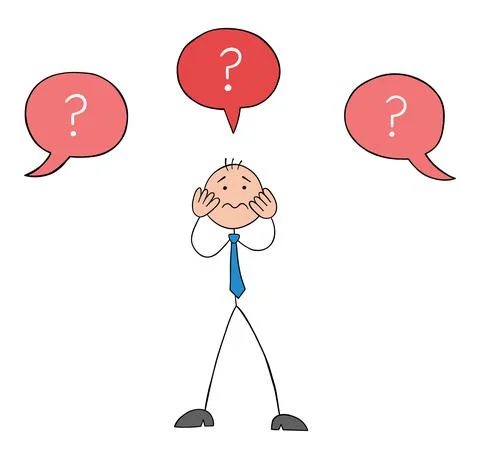 Left and right also question marks, troubles, problems and stickman businessm Illustrazione stock
