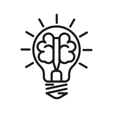 Left and right brain hemispheres in a light bulb. Construction of a thought o Stock Illustration