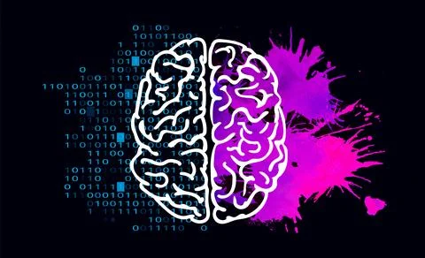 Left and right hemisphere of human brain watercolor Stock Illustration