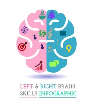 Left and right human brain concept. Logic and creative hemispheres infograp.. Stock Illustration