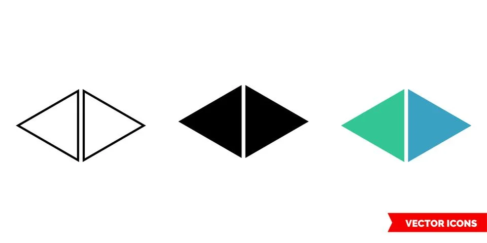 Left and right triangles icon of 3 types color, black and white, outline Stock Illustration