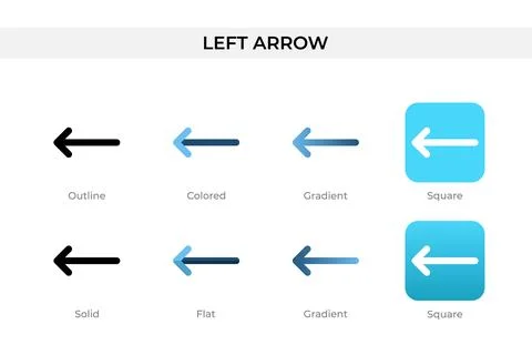 Left arrow icon in different style. left arrow vector icons designed in out.. Stock Illustration