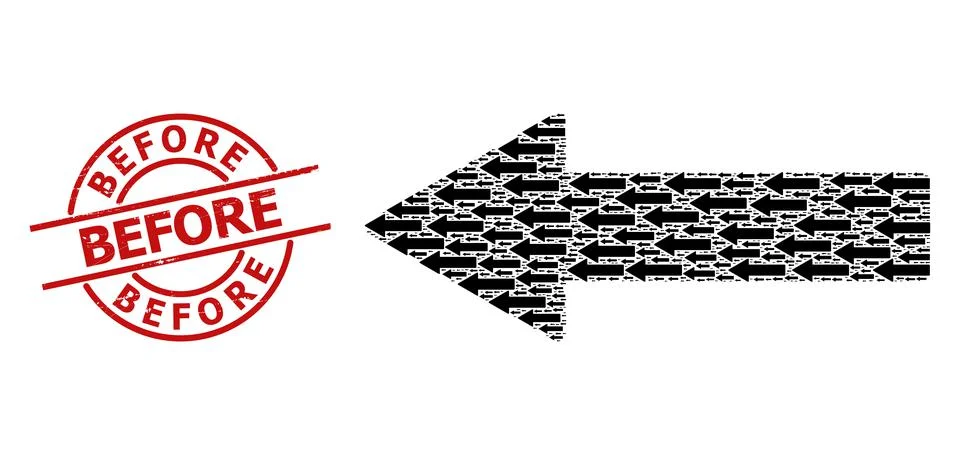 Left Arrow Icon Recursion Collage and Scratched Before Badge Illustrazione stock