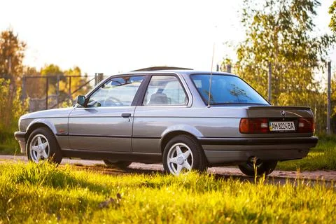 The left back part of an old German rare car BMW e30 Stock Photos