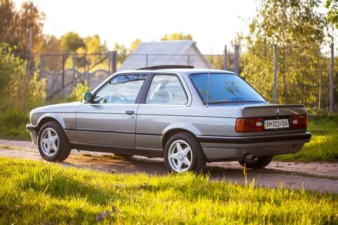 The left back part of an old German rare car BMW e30 Stock Photos
