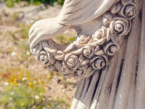 The left back side view, a woman's hand holding a garland of roses Stock Photos