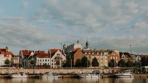 Left bank of the Oder river in Szczecin with the maritime museum Stock-Footage 116878620