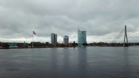 Left bank of River Daugava at Riga Stock Footage 81958344