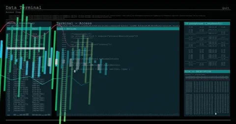 Left bars appearing, Terminal Access filling code while overlay bars shifting, Video stock 329505294