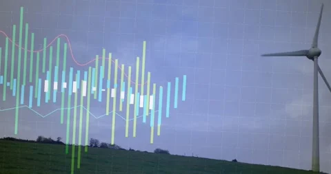 Left bars showing, driving chart rising, changing while turbine entering right, Stock Footage 322204392
