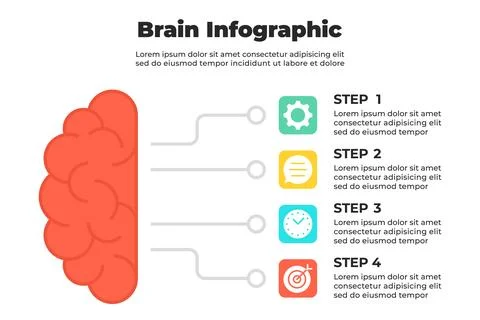Left-brain concept infographic with connected icons illustrating logical pr.. Stock Illustration