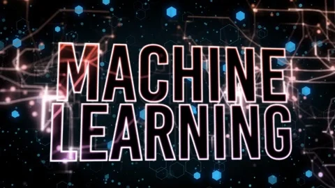 Left circuits sparking MACHINE LEARNING emerging hexes drifting neon outline Stock Footage 334337607