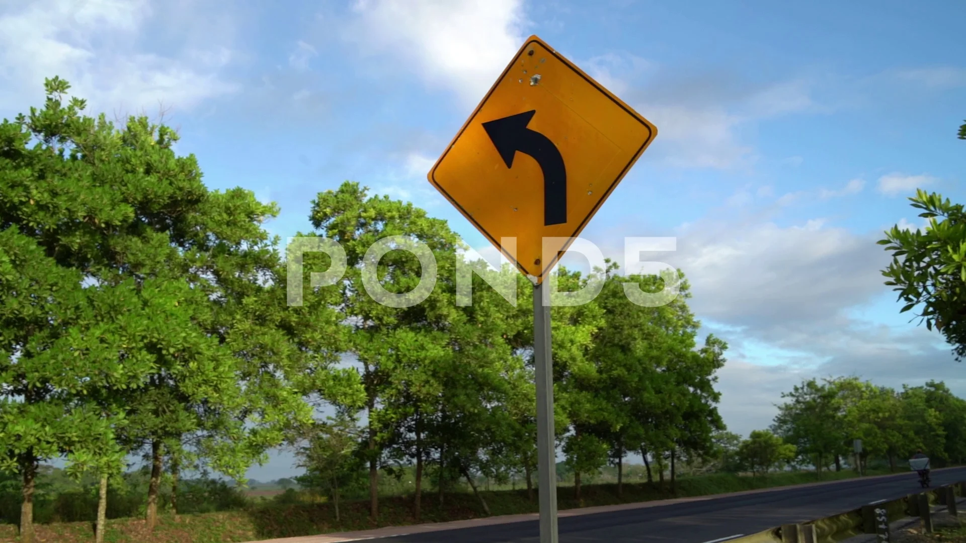 Left Curve Ahead Direction Sign On A Hi Stock Video Pond5