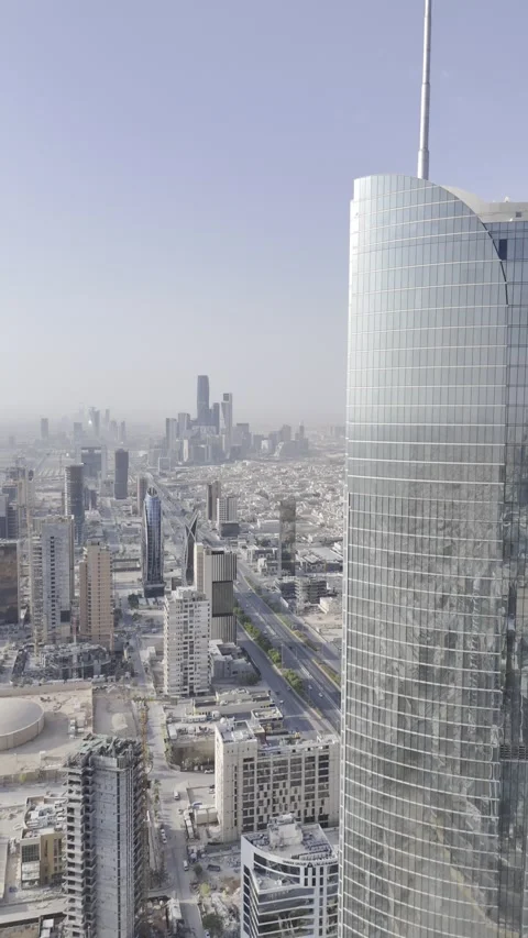 Left Descending Reveal of Riyadh High Rise Development Stock Footage 343047895