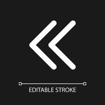Left double arrow pixel perfect white linear ui icon for dark theme Stock Illustration
