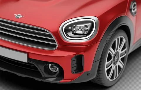 Left front headlight close-up of red Mini Cooper Countryman 2025 isolated o.. Stock Illustration