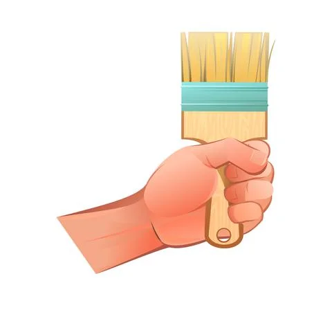 Left hand with bristle brush ready for painting repairs and painting work Stock Illustration