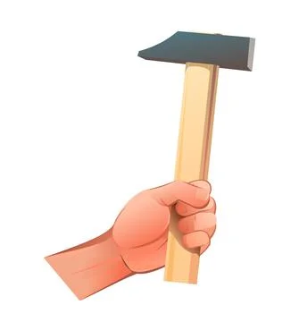 Left hand with conventional universal hammer for different types of work. The Stock Illustration