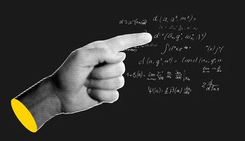 Left hand drawn in monochromatic retro style, pointing on the handwritten Stock Illustration