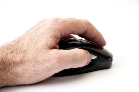 Left hand guides computer mouse Foto stock
