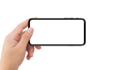 Left hand holding white mobile smartphone device Stock Illustration