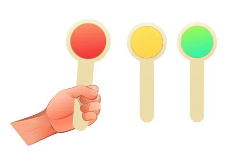 Left hand with signal flag of train conductor from railway. Object isolated o Stock Illustration