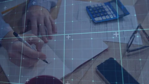Left hand sliding off notebook thus starting pen-gripping and writing figures Stock Footage 312407128