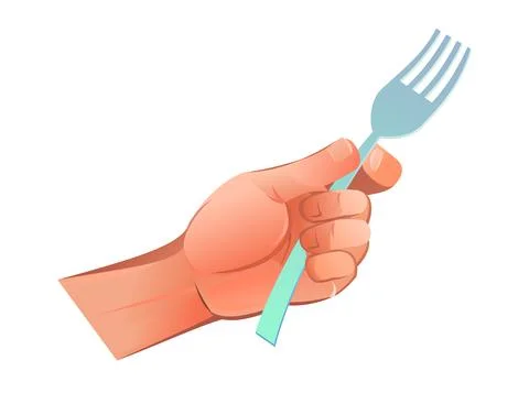Left hand with table fork for food. Object isolated on white background. Funn Stock Illustration